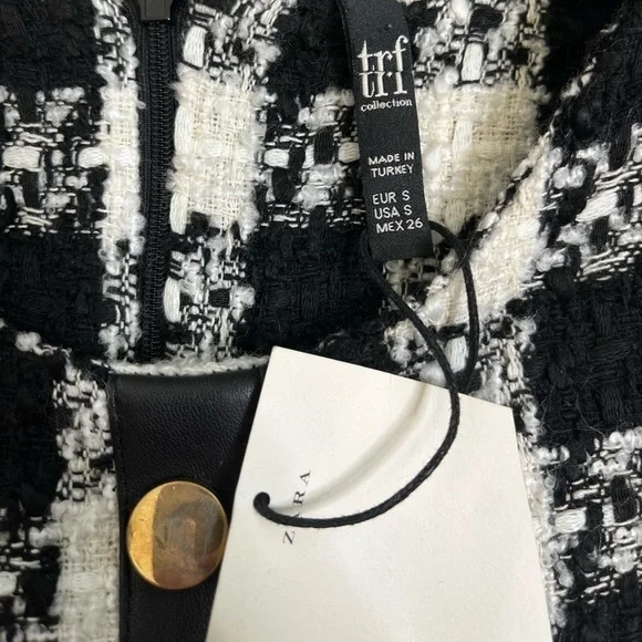 Zara TRF Black White Tweed Check Mini Dress NWT Size Small - Picture 7 of 9